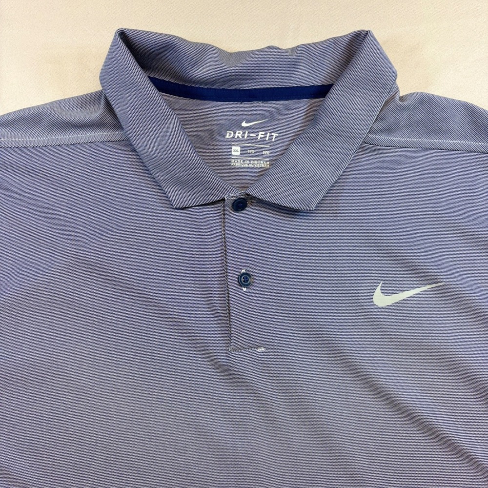 Nike Dri-FIT Polo Shirt Mens XXL 2XL Blue Microstripe Golf Athletic Athleisure
